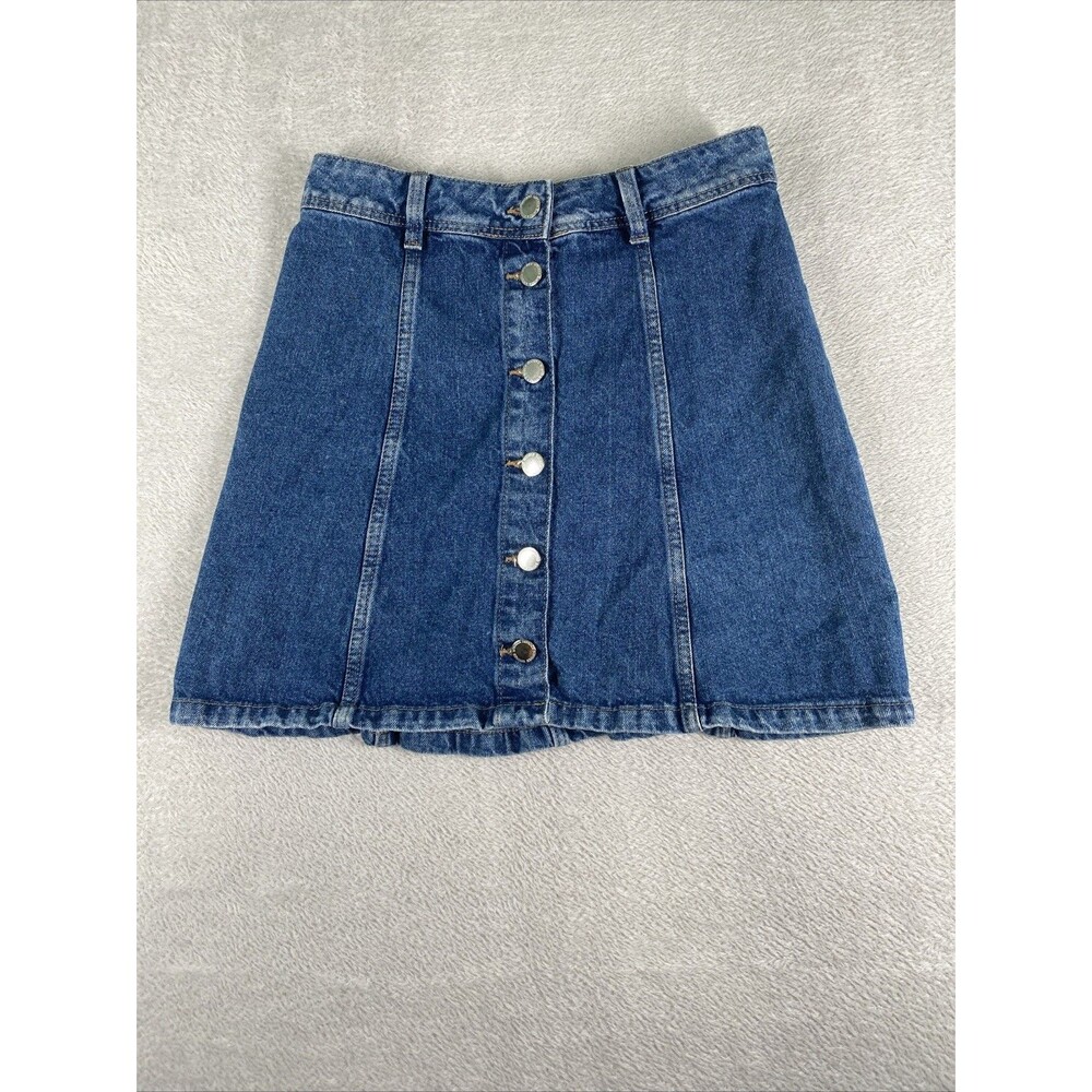 Divided H&M Button Front A-Line Mini Blue Denim Jean Skirt Women's 2 Skirt Y2K
